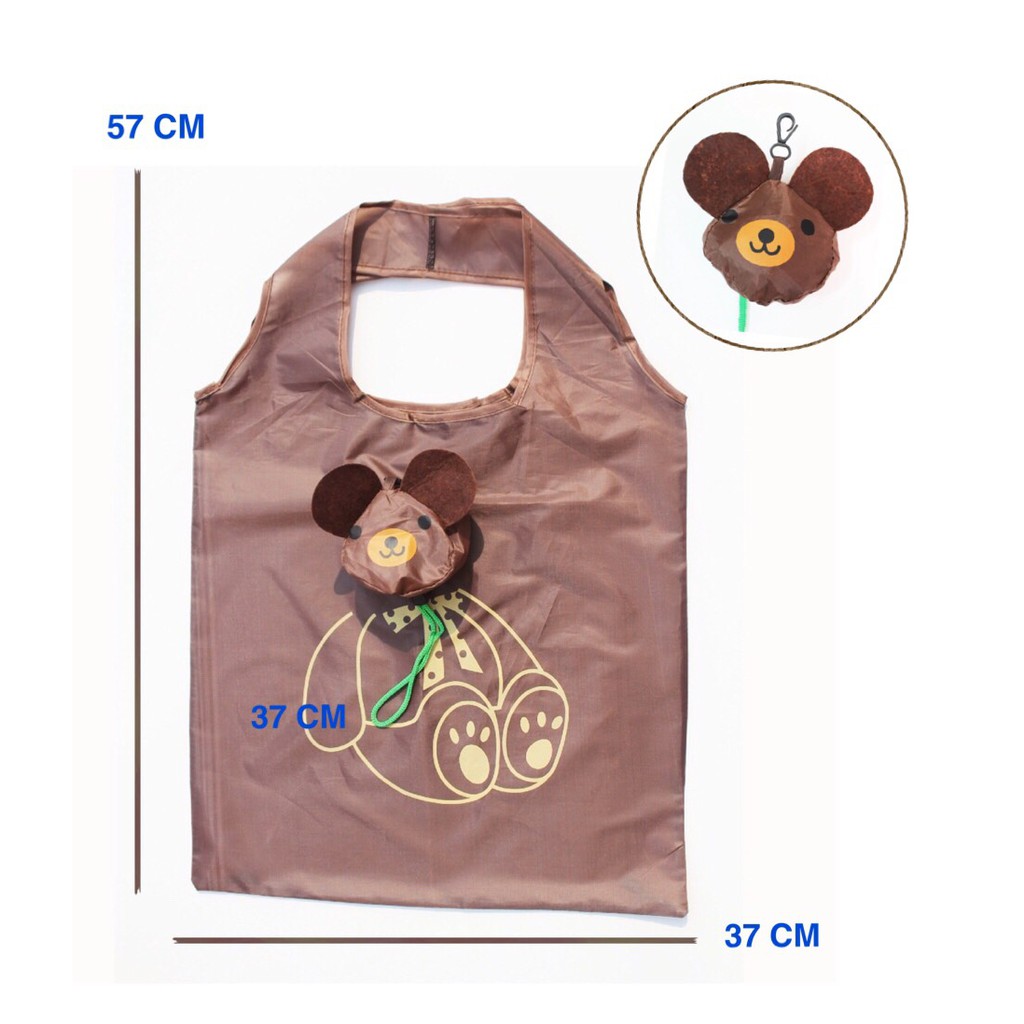 พร้อมส่ง กระเป๋าพับได้ น้องหมีสีน้ำตาล  (ราคา 20 บาท) ผ้าร่มใบใหญ่ จุได้เยอะ ถุงผ้าพับได้ งานจริงสวย