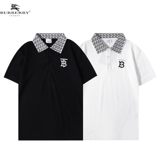 BURBERRY เสื้อโปโลแขนสั้นแฟชั่นเนื้อผ้าฝ้ายปักลายสําหรับผู้หญิงและผู้ชาย