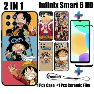 2 IN 1 เคส One Piece พร้อมกระจกนิรภัย สําหรับ Infinix Smart 6 HD เคสโทรศัพท์ และตัวป้องกันหน้าจอเซรามิค โค้ง