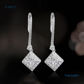 Fancyqube ต่างหูระย้า จี้เรขาคณิต ประดับเพทาย หรูหรา สีเงิน เครื่องประดับ สําหรับผู้หญิง เจ้าสาว