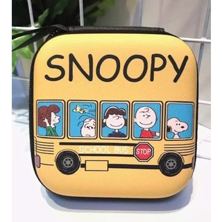 SNOOPY YL BUS กล่องเก็บสายชาร์จ  หูฟัง , เอนกประสงค์, Size M ลายสนูปปี้ เหลือง EVA น่ารัก ขนาด9.5x9.5x3.5cm by MANOPNEST