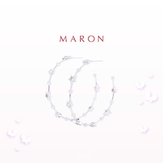 MARON - Feo Stars Hoop Earrings ชุบสี White Gold ต่างหูห่วง พลอยเพทายสีขาว เงินแท้925