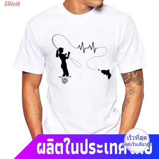 Illicit fishingเสื้อยืดแขนสั้น เสื้อยืดพิมพ์ลาย Teehub Fishing Heartbeat สําหรับผู้ชาย fishing Mens Womens T-shirts