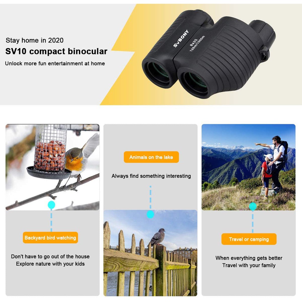 Fixed FocusSVBONY SV10 กล้องโทรทรรศน์ 8x25 กระเป๋าโฟกัสคงที่ขนาดกะทัดรัด 5000M กล้องส่องทางไกลความละ