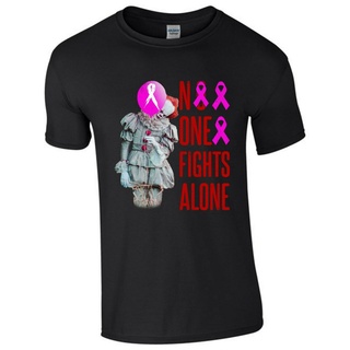 เสื้อยืดผ้าฝ้าย เสื้อยืด ลายตัวตลกนักฆ่ามะเร็งเต้านม Awarenes It Pennywise No One Fights Alone Killer