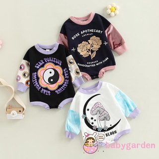 Babygarden-0-18months ชุดรอมเปอร์ บอดี้สูท คอกลม แขนยาว พิมพ์ลายตัวอักษร เห็ด ดอกไม้ สําหรับเด็ก