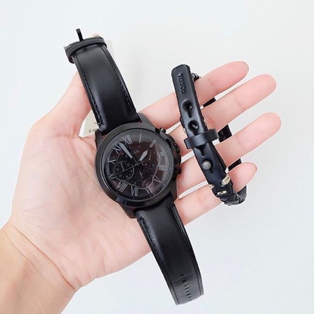 Fossil grant black leather chronograph watch