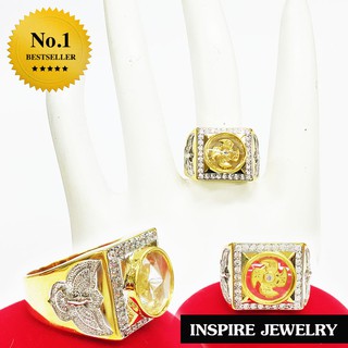 INSPIRE JEWELRY  แหวนกังหันล้อมเพชรเหมาะสำหรับผู้ชาย ด้านข้างเป็นรูปนกอินทรี  (Gold เพชรสวิส CZ )