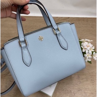 🎀 (สด-ผ่อน) กระเป๋า สีฟ้า Tory Burch 64189 Emerson Mini Top Zip Tote Saffiano Leather Cross Body Bag / Clear Blue