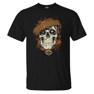 Harley-Davidsons เสื้อยืดคอกลมแขนสั้นผู้ชาย,สีดำลายหัวกะโหลก