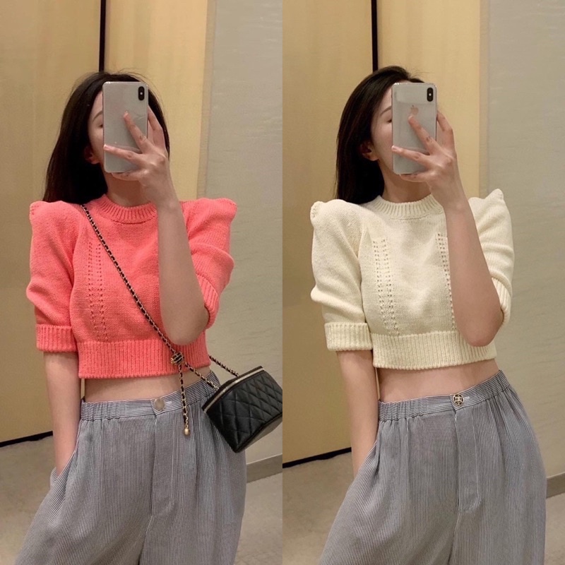 เสื้อครอปไหมพรม แขน 3 ส่วน - ariss.bkk - ThaiPick
