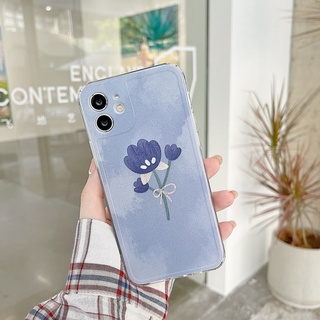 เคสป้องกันโทรศัพท์มือถือ แบบนิ่ม ลายดอกไม้ สีฟ้า สีสันสดใส สําหรับ Apple Iphone 12mini xr xs 678plus 11promax