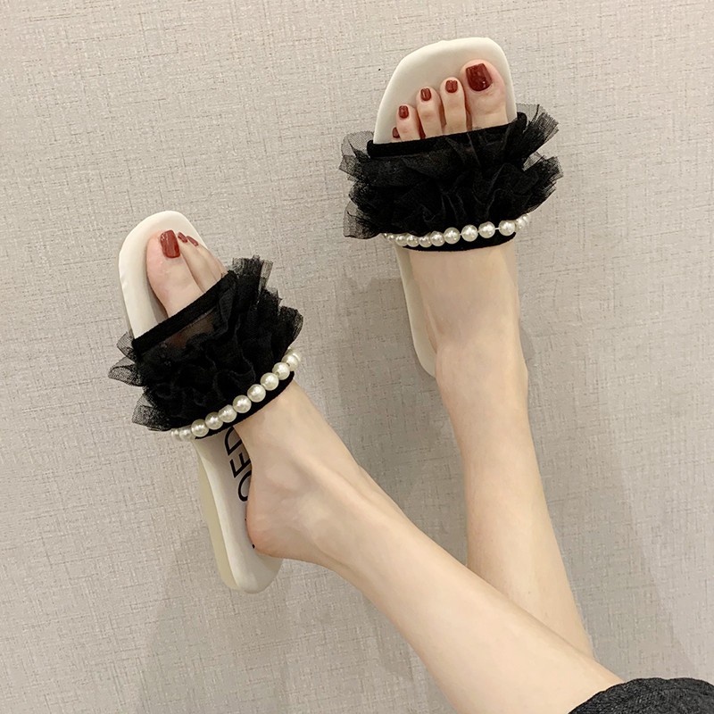 Net red slippers female fairy wind wear 2020 summer new flat bottom ...