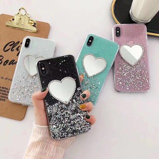 Vivo S1 Pro Y50 Y30 V19 S9 Y11 Y17 Y15 Y12 Y91 Y91i Y95 Y93 Y91C Heart Shape Makeup Mirror Bling Soft TPU Phone Case