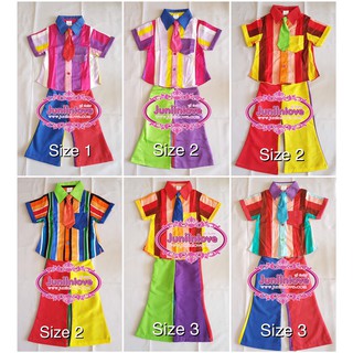 ชุดย้อนยุคเด็กชาย รุ่นเสื้อแขนสั้นหลากสีเนคไท+กางเกงสี่สี