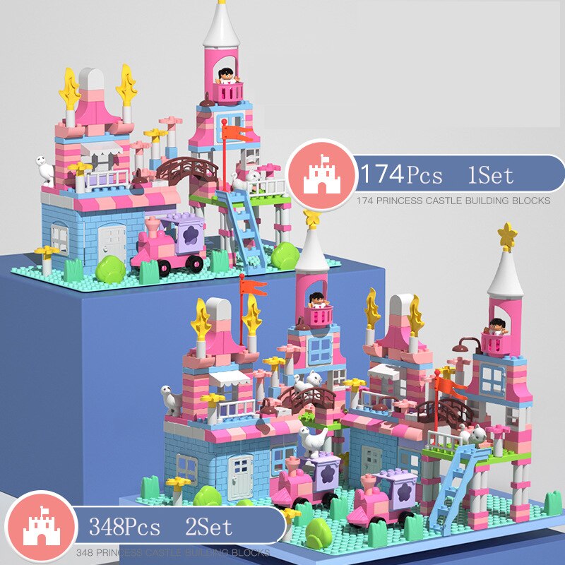 New Pink Princess Castle Blocks Toy Duploed House DIY Building Blocks ...