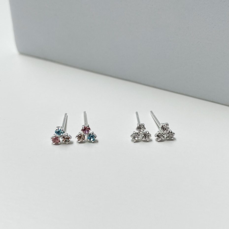 annita.silver - triple crystal earring / silver925 / ต่างหูเงินแท้925 ต่างหูคริสตัล ต่างหูปักก้าน
