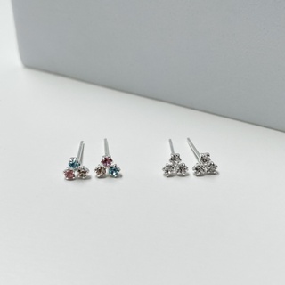 🔥ใส่โค้ด VCTLH ลด15%🔥/ triple crystal earring / silver925 / ต่างหูเงินแท้925 ต่างหูคริสตัล ต่างหูปักก้าน