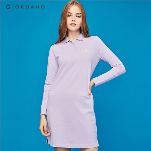 GIORDANO WOMEN Embroidery long-sleeve polo dress 13469817