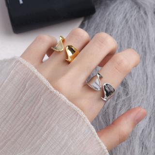 แหวนแฟชั่น พับผิดปกติ การออกแบบที่โอ้อวด Geometric Whole Body Plating Opening ปรับขนาดได้ Jewelry Ring