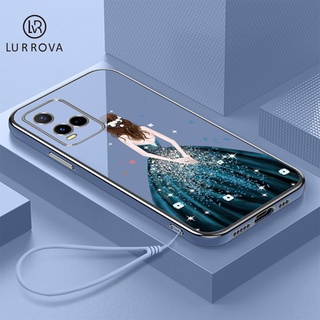 Lurrova เคส Vivo Y21 V23 5G V23E 5G Y12S Y15S Y20 Y15A Y33S Y21S V21 5G Y21A Y21T Y17 Y12A Y11 Y12 Y15 Y91C Y1S เคสโทรศัพท์ซิลิโคน 6D Cyan Dress Goddess สุดหรูพร้อมเชือกเส้นเล็ก