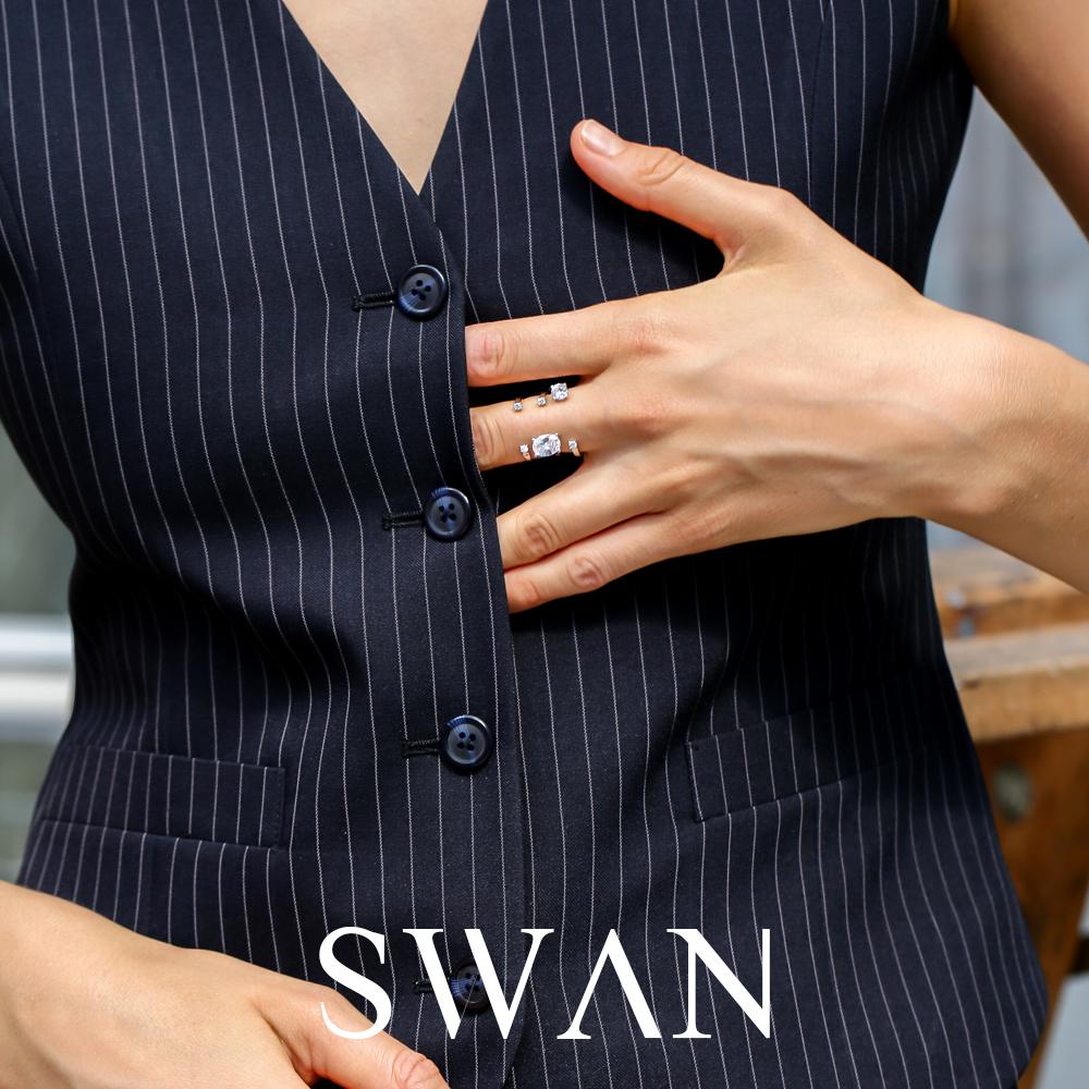 Swan خاتم فضة حقيقية بيضاوي بالزركون — مقاس حر — صورة 3
