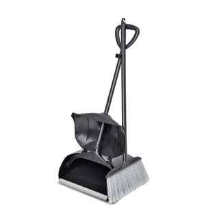 สีดำ ชุดโกยผงพลาสติกฝาปิด พร้อมไม้กวาด มีตัวล็อค Octopu ไม้กวาด ที่โกยผง Black, plastic dustpan set, lid with broom, Oct