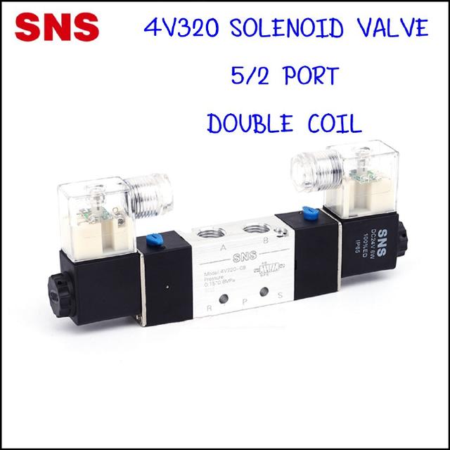 4V320-10 โซลินอยด์วาล์วไฟฟ้าคอยไฟ 2 ด้าน 5/2 ขนาด 3 หุน 3/8 - SNS Pneumatic Solenoid Valve Double Coil 5/2 Port 3/8