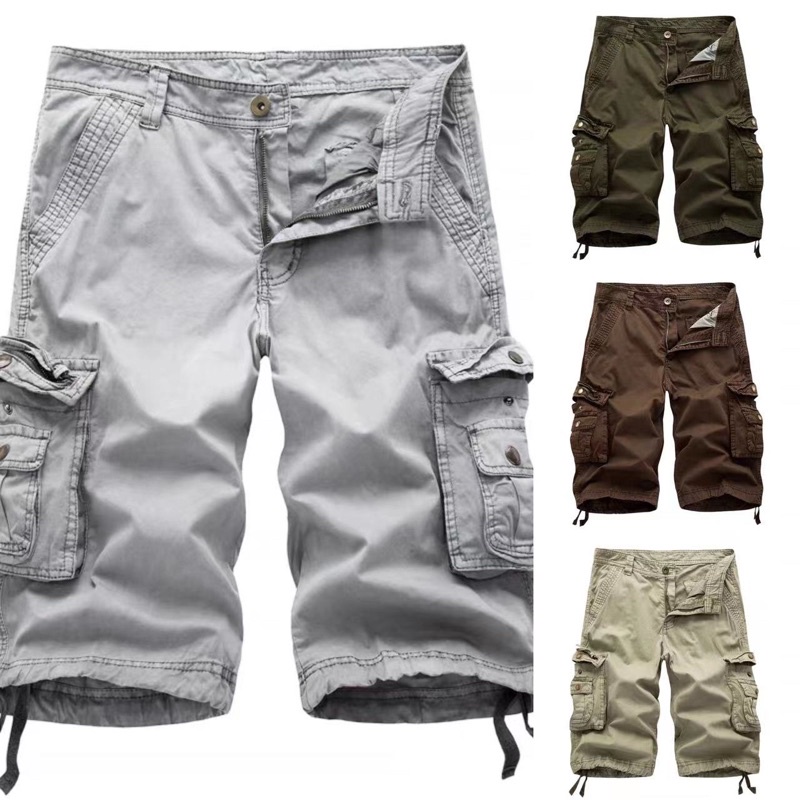 ลด 50.- ใช้โค้ด DET199MAR  082กางเกงขาสั้นหลายกระเป๋าเวอร์ชั่นเกาหลีล่าสุด100% cotton