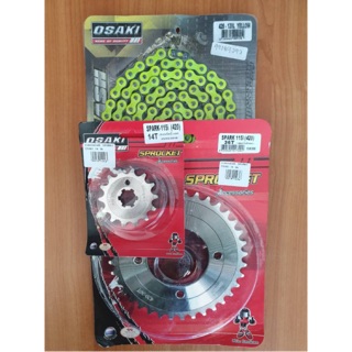 สเตอร์หน้า+สเตอร์หลัง Spark115i (FINN) 14-36t Osaki สีเหลืองสะท้อนแสง