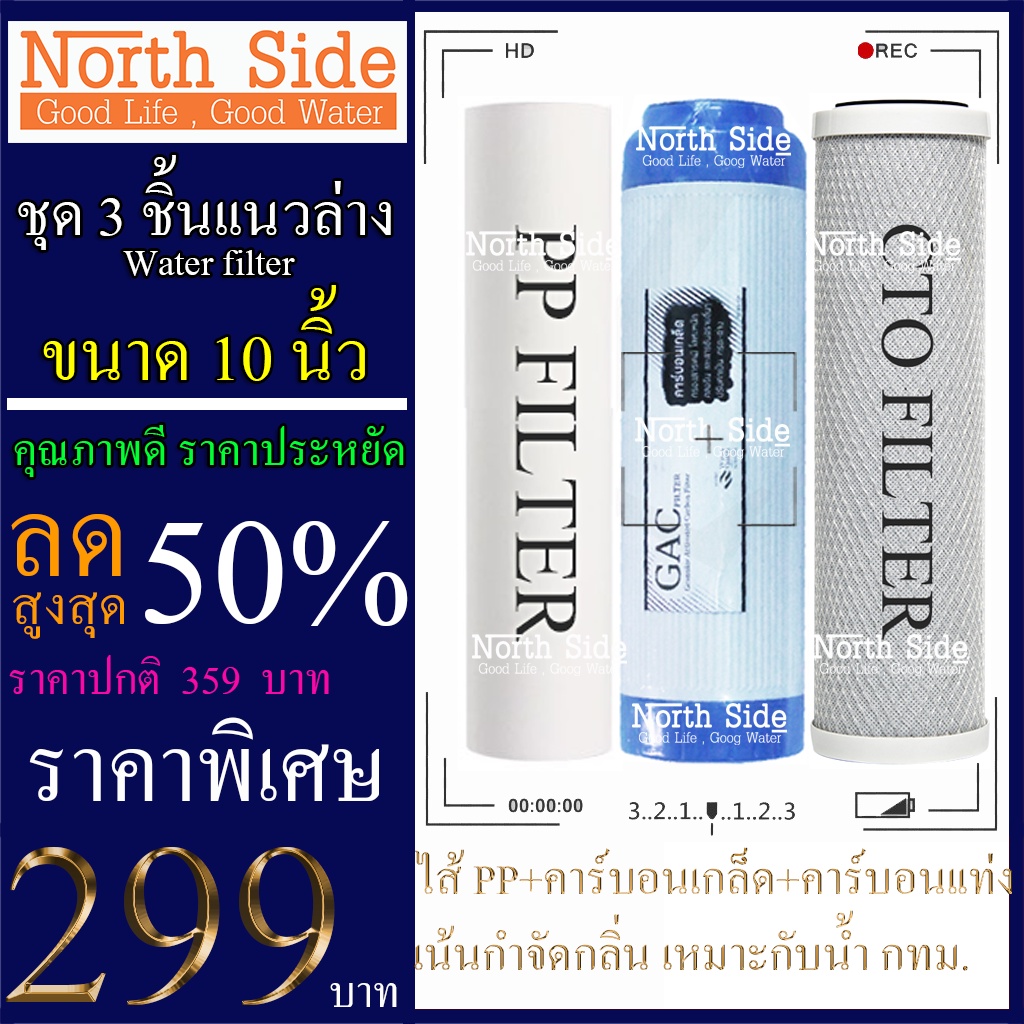 ไส้กรองน้ำ 3 ขั้นตอน ขนาด 10 นิ้ว รัศมี 2.5 นิ้ว(ไส้ PP+ไส้คาร์บอนเกล็ด+ไส้คาร์บอนแท่ง) #ไส้กรองน้ำ#ชุดไส้กรอง#เครื่องกร