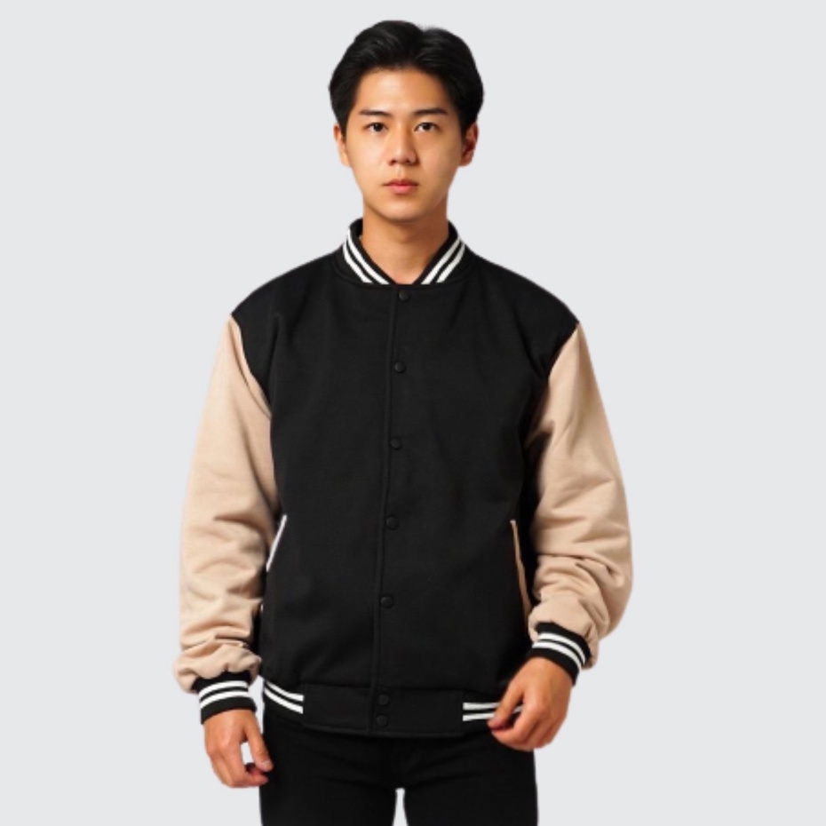Mens Varsity Bomber Jacket Basic List Cream / Varsity Bomber Jacket / Original Mens Jacket