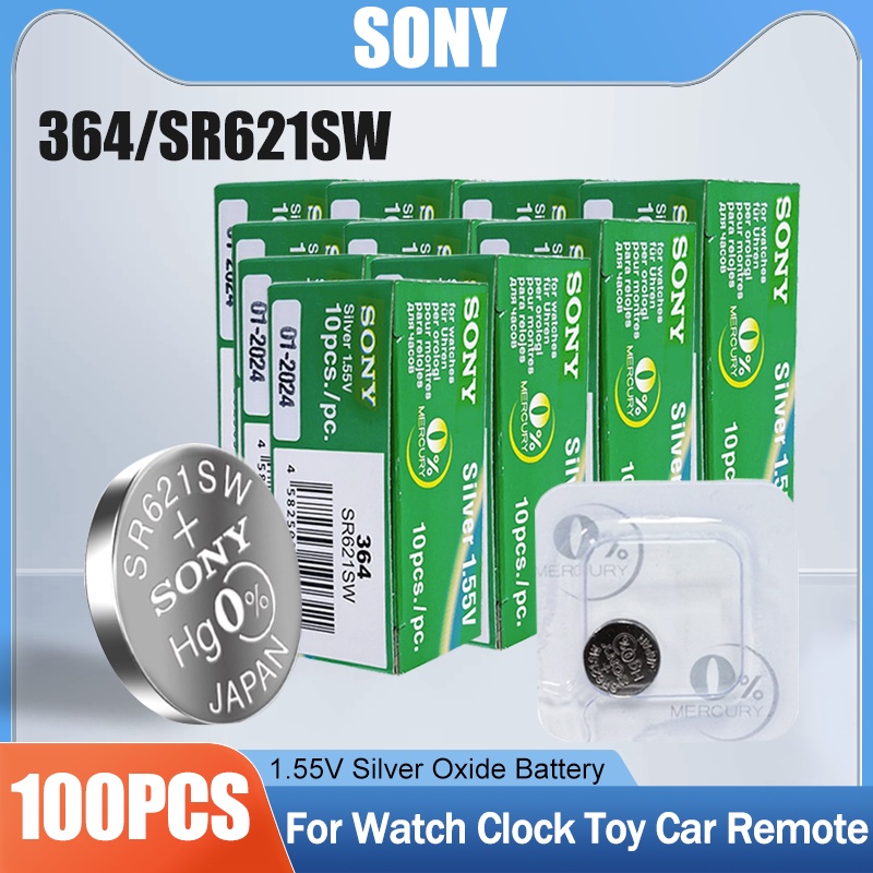 100PCS Sony 364 SR621SW SR621 AG1 LR60 SR60 V364 164 AG 1 1.55V Silver Oxide Watch Battery Single Gr