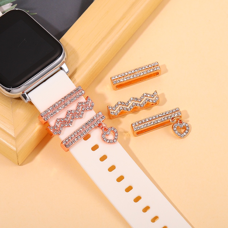 ชุดแหวนซิลิโคน รูปหัวใจ ประดับเพทาย สําหรับนาฬิกาข้อมือ Iwatch