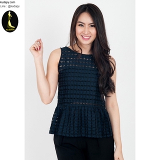 เสื้อเเขนกุดสีกรม ลูกไม้ทั้งตัว เนื้อผ้านุ่มสบายตัว