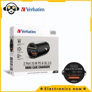 ทุกคำพอร์ตคู่ 33w pd &amp; qc 3.0 เครื่องชาร์จในรถยนต์ขนาดเล็กประเภท c usb-a Verbatim Dual Port 33W PD &amp; QC 3.0 Mini Car Charger Type C  USB-A