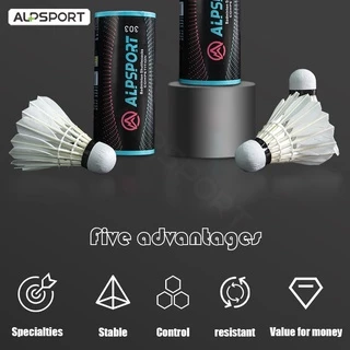 ALPSPORT 303 3/6/9 ชิ้นหลอดขนห่านสีขาวแบดมินตันสําหรับการฝึกอบรมความเร็วเรียบอุปกรณ์กีฬากลางแจ้งแบดมินตันลูกขนไก่คุณภาพสูง ALP