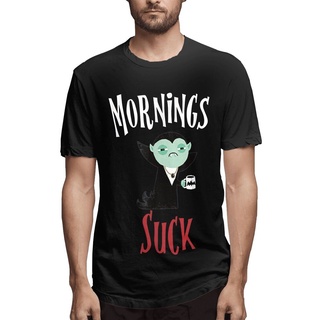 เสื้อยืดลําลอง แขนสั้น พิมพ์ลาย Mornings Suck Vampire ตลก สไตล์วินเทจ สําหรับผู้ชาย