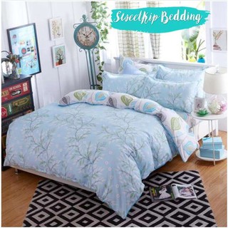 Sweet Kip Bedding ผ้าปูที่นอนขนาด 3.5ฟุต, 5ฟุต, 6ฟุต พร้อมผ้านวมขนาด 180 x 220 เซ็นติเมตร รวม 6 ชิ้น ลายใบไม้สีฟ้า