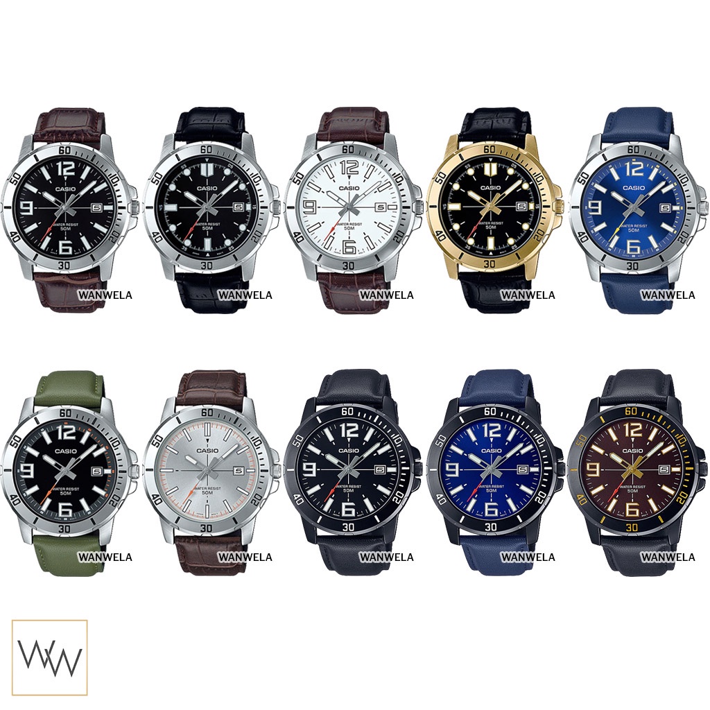 นาฬิกาข้อมือผู้หญิง นาฬิกาแบรนด์เนม นาฬิกา dw [ใส่โค้ดลดเพิ่ม] ของแท้ นาฬิกาข้อมือ Casio ผู้ชาย รุ่น MTP-VD01 สายหนัง