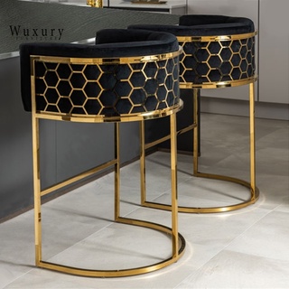 เก้าอี้บาร์สแตนเลสหุ้มกำมะหยี่ เก้าอี้บาร์สูง สไตล์Luxuryสวยหรู เฟอร์นิเจอร์หรู แต่งบ้านหรู  ส่งฟรี