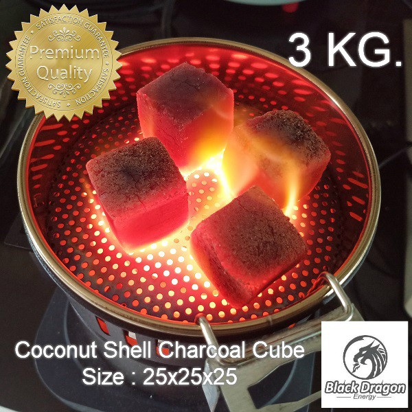 BlackDragon บาบีคิว ถ่านอัดแท่งกะลามะพร้าว ฮิดะ ไร้ควัน ลูกเต๋า Coconut Shell Charcoal Cube 25x25x25 3kg.