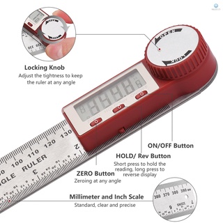 Digital Angle Finder Ruler 7inch/ 200mm Stainless Steel Angle Finder Protractor with LCD Display Zeroing Locking Reverse Functions for Woodworking Carpenter Construction DIY Tools