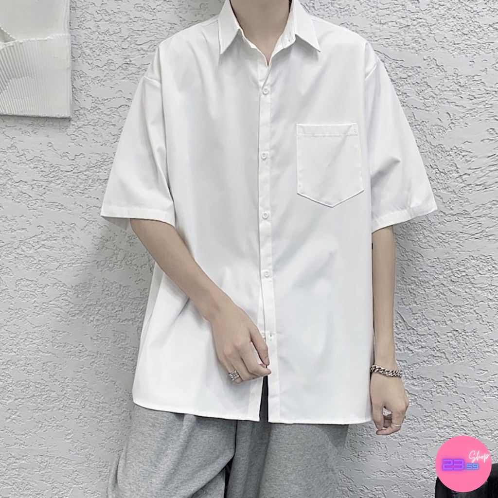 🚩Sale80%🚩เสื้อเชิ้ตแขนสั้นผู้ชาย คอปก แบบกระดุม  สีขาวพื้น (ไม่มีกระเป๋า) - รูปที่ 2