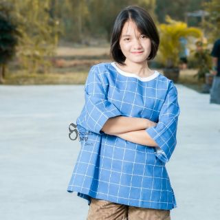 BLUE Denim Grid Top (Oversize)