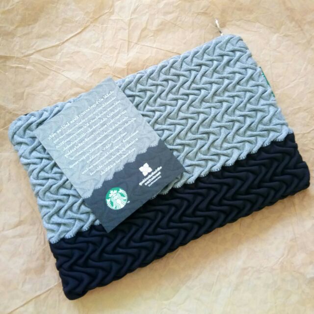 Starbucks กระเป๋าผ้าจับจีบ สีเทา-ดำ