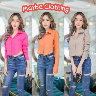 🦋Maybe🦋เสื้อครอปแขนยาวเว้าเอว🔥ครอปเชิ้ตลินิน ดีเทลเว้าเอว เสื้อครอปลินิน