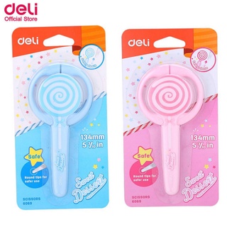 กรรไกร Deli 6069 Scissors กรรไกรแฟนซี รูปอมยิ้ม สุดน่ารัก ขนาด 134 mm. 5 1/4นิ้ว (1 ชิ้น)