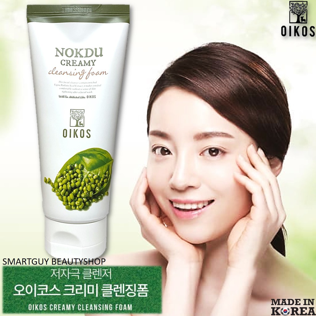 OIKOS Nokdu Creamy Cleansing Foam 150ml.  คลีนซิ่งโฟมทำความสะอาดผิวหน้าสูตรสารสกัดถั่วเขียวจากเกาหลี