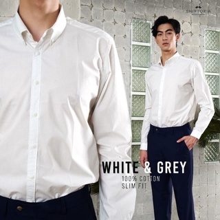 Shirtoria เสื้อเชิ้ตผู้ชายแขนยาว ลาย white and grey